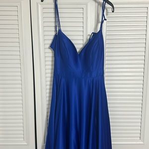 Royal blue satin Prom dress with slit